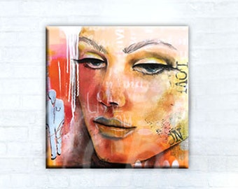 Painting on canvas , Abstract acrylic portrait , abstract art by zAcheR-fineT , ready to hang , stretched on wooden frame