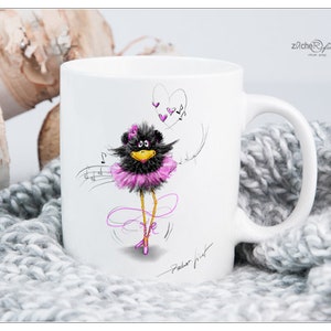 Kaffeetasse / Tasse - coffeemug - BALLERINA - süßer Rabe - optional personalisiert - auch als Poster - Geschenk für Kinder und Tänzer