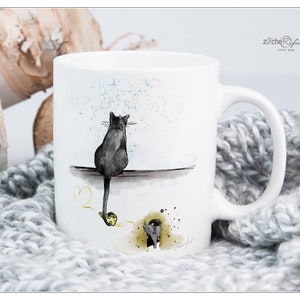 Mug coffee cup - cat and mouse with heart - personalizable - ceramic mug animals coffee mug office mug cat mug - gift idea