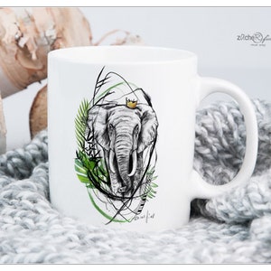 Kaffeetasse Tasse Kaffeebecher Keramiktasse Bürotasse Teetasse - ELEFANT NATURAL - personalisierbar Geschenkidee für Elefantenliebhaber