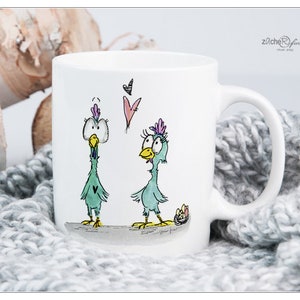 Kaffeetasse - coffeemug - HÜHNERLIEBE Kaffeebecher - Hühnchentasse LIEBE - optional PERSONALISIERT mit Name und oder Wunschtext