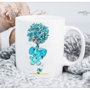 Kaffeetasse - coffeemug - Elefantös mit Baby Elefant - optional personalisiert - can be personalised - art mug - comic