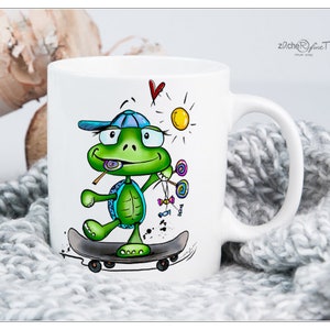 Kaffeetasse - coffeemug - Skaterschildi Kaffeebecher - Lustige  Schildkröte auf Skateboard - opt. PERSONALISIERT mit Name u/ o. Wunschtext