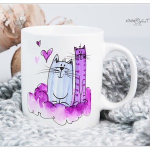 Cup coffee cup - Cats on cloud 7 - personalizable - ceramic cup animals coffee mug cat cup office cup children&#39;s cup - cat love