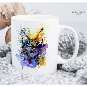 Coffee mug funny mug CAT coffee mug - watercolor cat - cat mug with art print - optionally personalized - for cat lovers