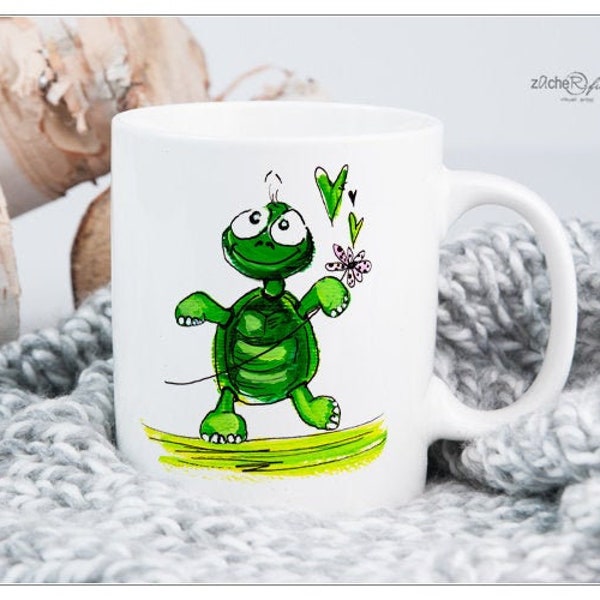 Kaffeetasse Tasse Kaffeebecher Keramiktasse coffeemug - SCHILDKRÖTE don't worry - be happy -  personalisierbar - art mug - comic - Geschenk