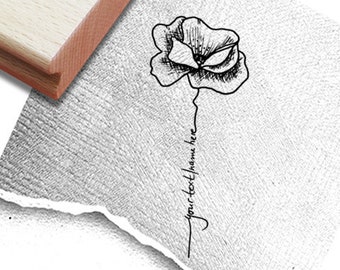 Custom rubber stamp with flower and  custom handwriting - handwritten font - personalized ex libris stamp with name or text  - gift for her