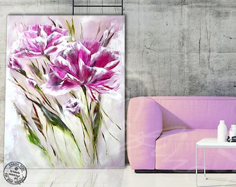 Sehr großes Acrylbild auf Leinwand mit Blumen - Blumenbild abstrakt - lila Mohnblume XL von zAcheR-fineT Original  120*150