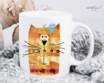 Kaffeetasse Tasse Kaffeebecher Keramiktasse Kindertasse - LUSTIGE KATZE - personalisierbar Geschenk Geburtstag Einschulung