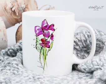 Kaffeetasse - Kaffeebecher - BLUMENAQUARELL abstrakt  - bedruckte Tasse  - optional als personalisierte Tasse - personalisiertes Geschenk