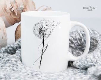 Kaffeetasse mit Pusteblume Löwenzahn - bedruckte Tasse  - optional als personalisierte Tasse - Geschenk für Freundin, Büro, Haus und Garten