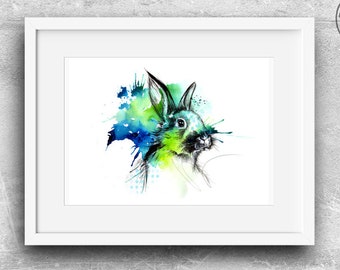 Süßer Hase Kunst Druck Aquarell Hasen Portrait Tierbild  Bild Kinderzimmer Babyzimmer Deko Dekoration Kunstdruck Tierkind Tierbaby Poster