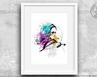 Poster - Print -  Portrait abstrakt - Fine Art Print - Kunstdruck - Wandbild -   Bild - Gesicht Aquarell Portrait  von zAcheR-fineT