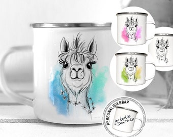 Emaille Tasse - personalisiert (opt)  - ALPAKA Farbauswahl -  Emailletasse - Campingbecher - Tasse  Geschenk  Mann, Freund, Vater Kind