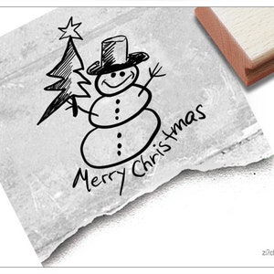 Timbro Timbro natalizio BUON NATALE con pupazzo di neve - timbro con testo per Natale, cartoline, etichette regalo, regali, decorazioni natalizie