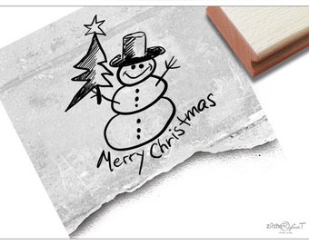 Stempel Weihnachststempel MERRY CHRISTMAS mit Schneemann - Textstempel zu Weihnachten, Karten, Geschenkanhänger, Geschenk, Weihnachtsdeko