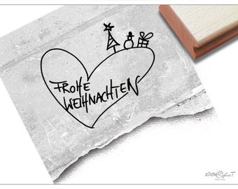 Stempel Weihnachsstempel FROHE WEIHNACHTEN handschriftlich mit Herz - Textstempel für Karten, Geschenkanhänger, Geschenk, Weihnachtsdeko