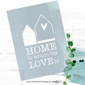 Schablone - Home is where my love is - Textschablone Haus mit Herz - Textilgestaltung, Malerei, Hausdeko, Deko für Zuhause - DIN A6 bis A3