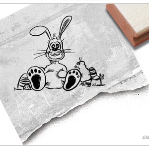 Stempel Osterstempel OSTERHASE mit Küken - Tierstempel zu Ostern, für Ostergrüße, Karten, Geschenkanhänger, Geschenk für Kinder, Osterdeko