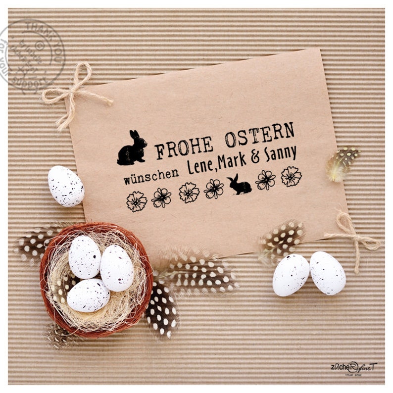 Stempel Individueller Osterstempel FROHE OSTERN wünschen... Textstempel personalisiert mit Namen Karten, Geschenkanhänger, Osterdeko Bild 2