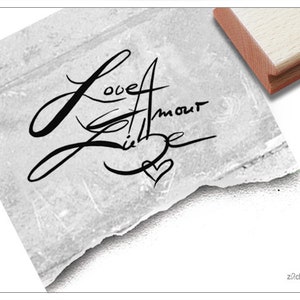 Stempel LOVE AMOUR LIEBE - Textstempel zum Valentinstag und Hochzeit, für Karten, Einladung, Tischdeko, Gastgeschenk, Fotobuch und Scrapbook