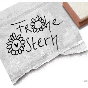 Stempel Osterstempel FROHE OSTERN in Handschrift mit Blumen - Textstempel zum Osterfest, für Karten, Geschenkanhänger, Geschenk, Osterdeko