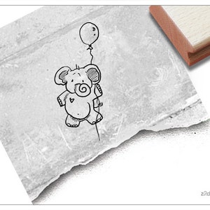 Stempel Tierstempel ELEFANT mit Ballon - Kinderstempel für Kita, Kinderzimmer und Schule, Einschulung, Geschenk für Kinder, Basteln, Deko