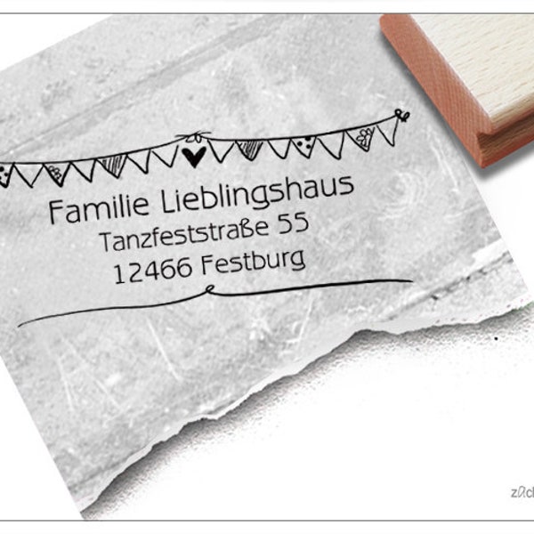 Stempel personalisiert Adressstempel Wimpelkette, Girlande- Familienstempel Name Adresse, Adress Stempel, Holzstempel o. Automatikstempel