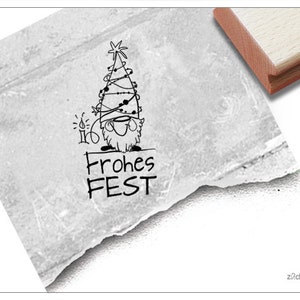 Timbro Buon Natale con elfo di Natale - Timbro di Natale con elfo, gnomo - per biglietti di Natale, artigianato, decorazioni natalizie, album
