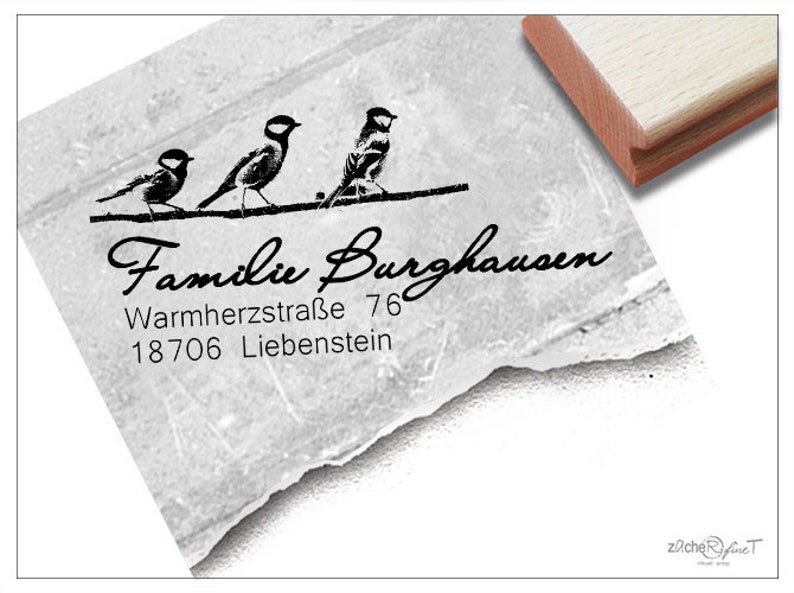 Adressstempel personalisiert VÖGEL Piepmätze I Adress Stempel, Familienstempel, Holzstempel o. Automatikstempel individualisiert, Geschenk Bild 1