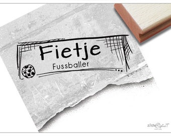 Individueller Namensstempel Fußball, Tor - Stempel personalisiert mit Name, Holzstempel o. Automatikstempel, Geschenk für Kinder, Geburtstag