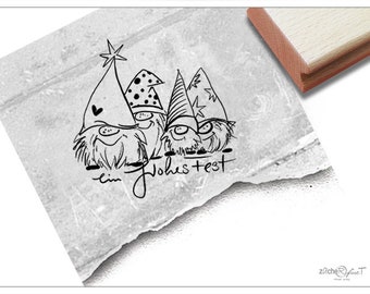 Stempel Ein frohes Fest mit Wichteln, Gnome - Weihnachtsstempel zu Weihnachten, für Weihnachtsgrüße, Weihnachtsdeko, Tischdeko, Scrapbook