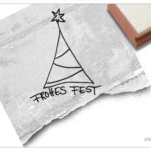 Christmas Stamp rubber stamp with christmas tree and a little star for card making, as gift or for decorating christmas tags and more image 1