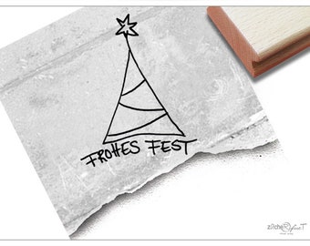 Stempel Weihnachtsstempel Tannenbaum - FROHES FEST - handschriftlich unterm Weihnachtsbaum mit Stern,  Zauberhafter Stempel  zu Weihnachten