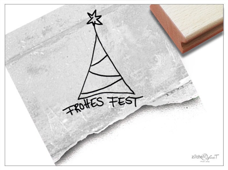 Christmas Stamp rubber stamp with christmas tree and a little star for card making, as gift or for decorating christmas tags and more image 1