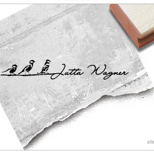 Individueller Namensstempel VÖGEL in Handschrift, personalisiert mit Namen, Holzstempel o. Automatikstempel, Geschenk zum Geburtstag