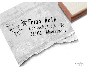 Adressstempel personalisiert KLEINE STERNE - Adress Stempel, Kinderstempel, Holzstempel o. Automatikstempel individualisiert, Geschenk