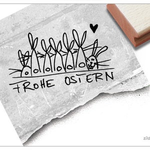 Stempel Osterstempel FROHE OSTERN in Handschrift, mit Hasen - Textstempel für Ostergrüße, Karten, Geschenkanhänger, Geschenk, Osterdeko
