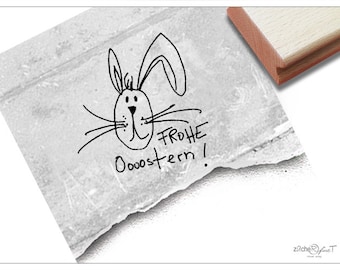 Stempel  Osterstempel FROHE OSTERN handschriftlich mit Hase - Schriftstempel zum Osterfest, Karten, Geschenkanhänger, Geschenk, Osterdeko