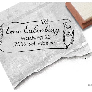 Stempel personalisiert Adressstempel Eule mit Krone - Kinderstempel mit Name Adresse Tier, Kita, Schule, Holzstempel oder Automatikstempel