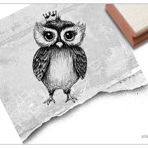 Stempel Tierstempel Eule mit Krone - Motivstempel zum Dekorieren von Karten u. Geschenken, für Hobby, Beruf, Kunst, Basteln, Deko, Scrapbook