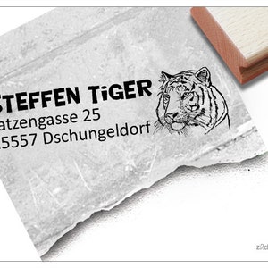 Timbro con indirizzo personalizzato TIGER - timbro con indirizzo, timbro di famiglia, timbro di legno o timbro automatico personalizzato, regalo per bambini
