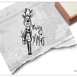 Timbro Timbro natalizio Merry X-MAS con renna - timbro con testo per Natale, posta natalizia, etichette regalo, decorazioni natalizie, decorazioni per la tavola