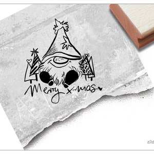 Timbro gnomo, gnomo con Buon Natale - Timbro natalizio per Natale, per cartoline, auguri di Natale, decorazioni natalizie, decorazioni per la tavola, album per ritagli