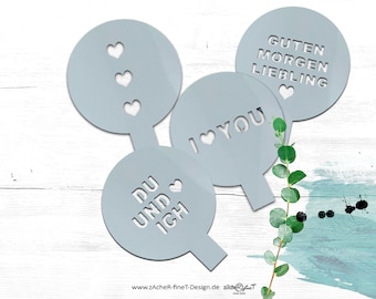 Coffee Stencil Coffee Duster Stencil - SET of 4 - for Cappuccino Latte Macchiato Cookies Cakes - customizable