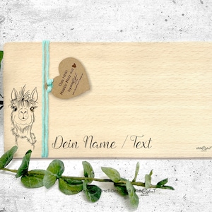 Wooden board with animal motif ALPAKA - breakfast board - personalizable - gift idea for children and adults, wooden board with engraving