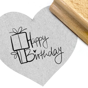 Tampon JOYEUX ANNIVERSAIRE et paquet cadeau - tampon d'écriture félicitations anniversaire motif tampon carte d'anniversaire