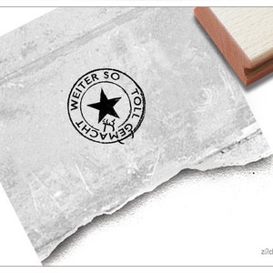Timbro Continuate così, ottimo lavoro - timbro dell'insegnante con stella - timbro postale, timbro per gli insegnanti - elogio per la motivazione, ricompensa, encomio