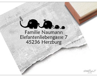 Adressstempel personalisiert ELEFANTEN - Adress Stempel, Familienstempel, Holzstempel o. Automatikstempel individualisiert, Geschenk