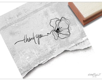 Thank you stamp with poppy - text stamp for your thank you, cards and letters, labels, thank you notes, party favors, crafts and decoration